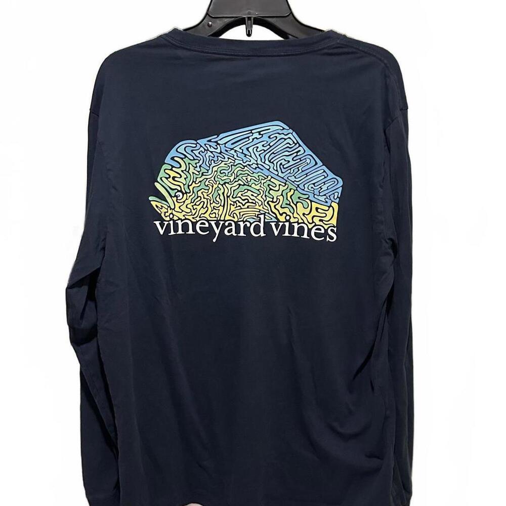 Vineyard Vines Shirt Mens Navy Blue Long Sleeve Whale Logo Pocket Cotton - Large